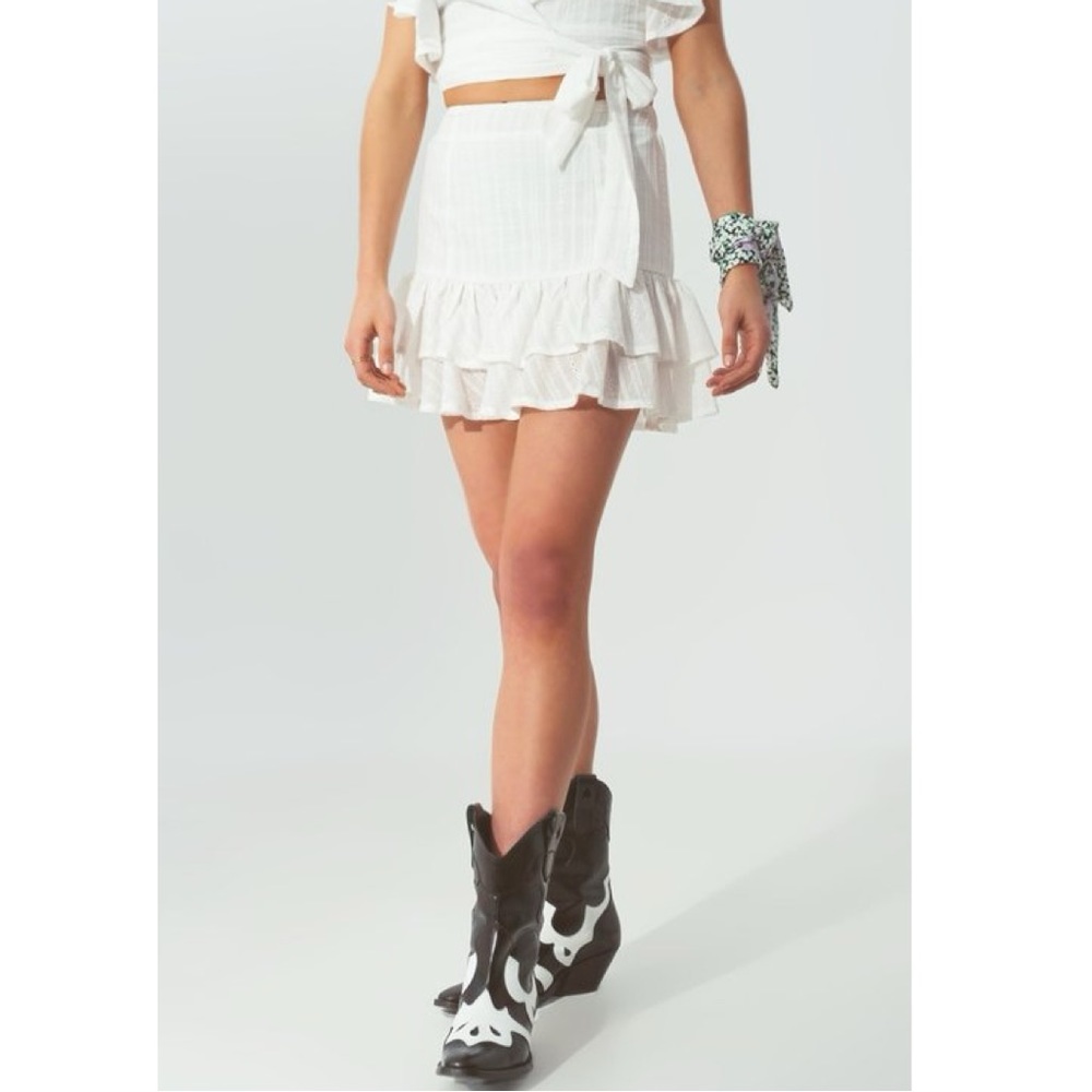 Boho White High Rise Mini Tiered Skirt